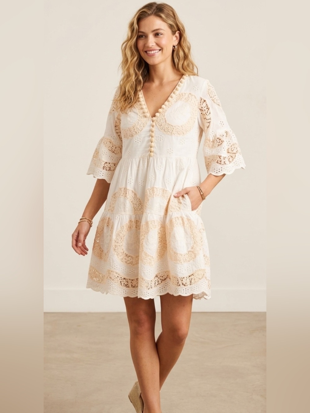 NWT Boheme Crochet-Trim Cream Mini Dress
